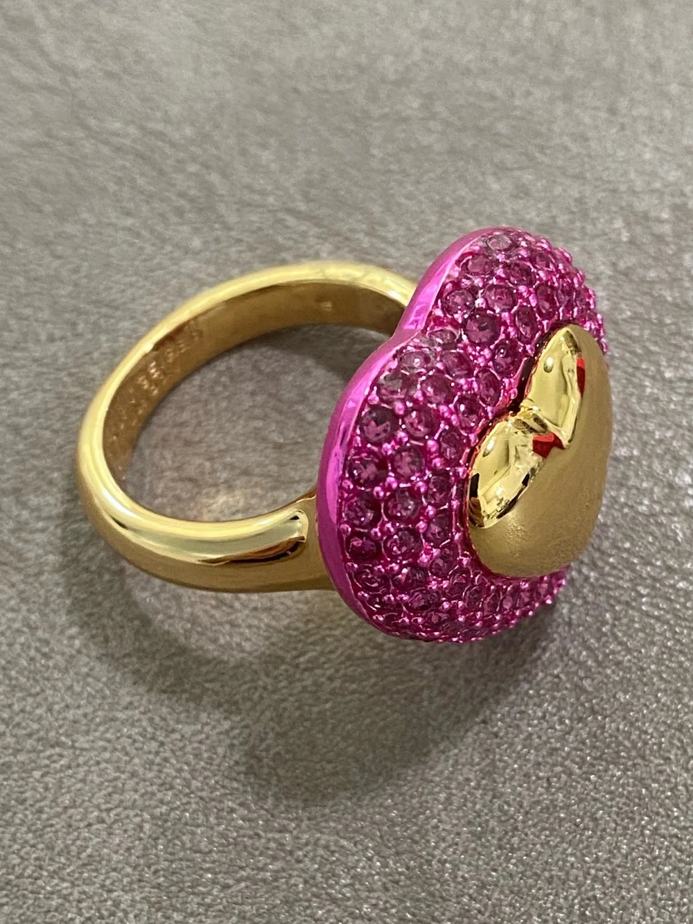 Kurt Geiger Gold Heart Ring with Pink Crystal Pave Size 8